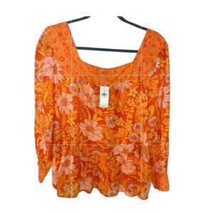 American Eagle Floral Orange Women's Top Size Medium